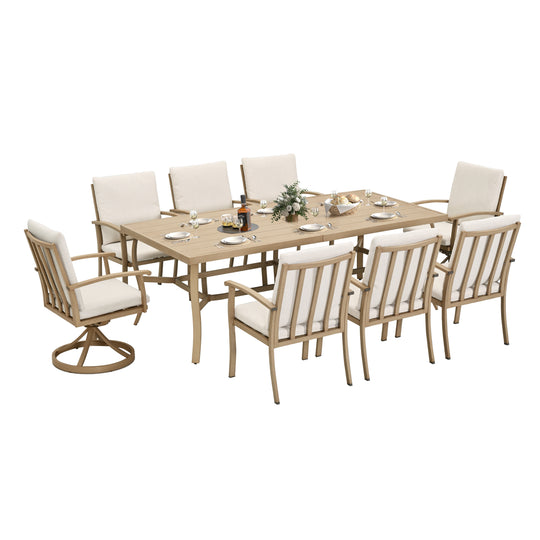 HAPPATIO 9 Piece Patio Dining Set, Aluminum Outdoor Dining Set, Aluminum Dining Table and Chairs Set, Patio Dining Furniture with Aluminum Table, Chairs and Washable Cushions