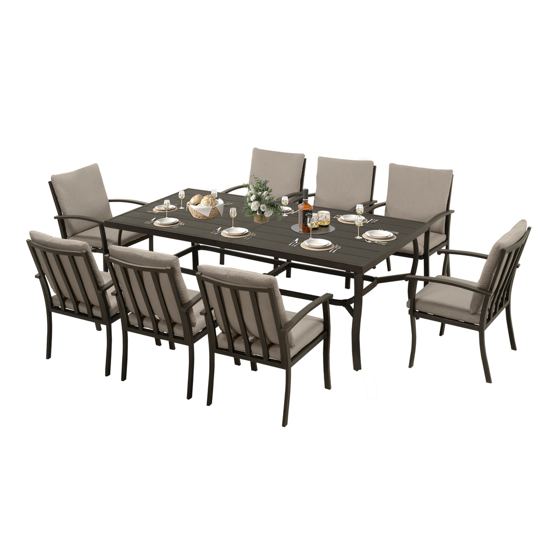 HAPPATIO 9 Piece Patio Dining Set, Aluminum Outdoor Dining Set, Aluminum Dining Table and Chairs Set, Patio Dining Furniture with Aluminum Table, Chairs and Washable Cushions