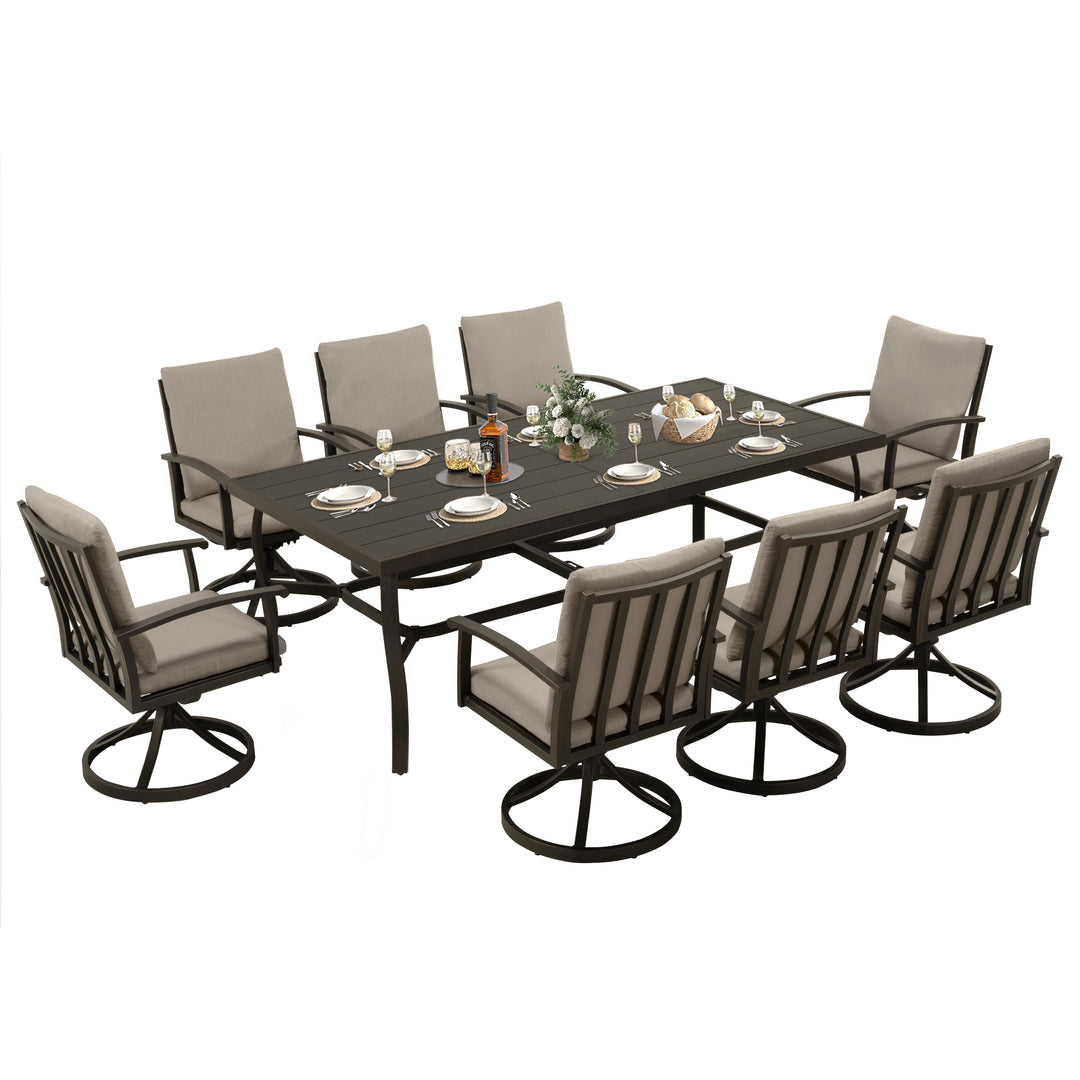 HAPPATIO 9 Piece Patio Dining Set, Aluminum Outdoor Dining Set, Aluminum Dining Table and Chairs Set, Patio Dining Furniture with Aluminum Table, Chairs and Washable Cushions