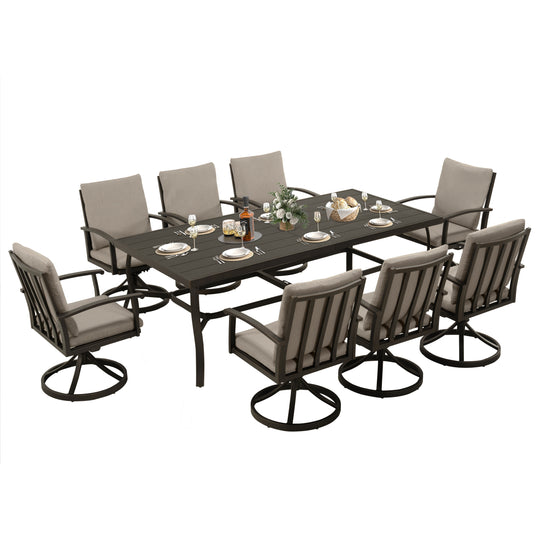 HAPPATIO 9 Piece Patio Dining Set, Aluminum Outdoor Dining Set, Aluminum Dining Table and Chairs Set, Patio Dining Furniture with Aluminum Table, Chairs and Washable Cushions
