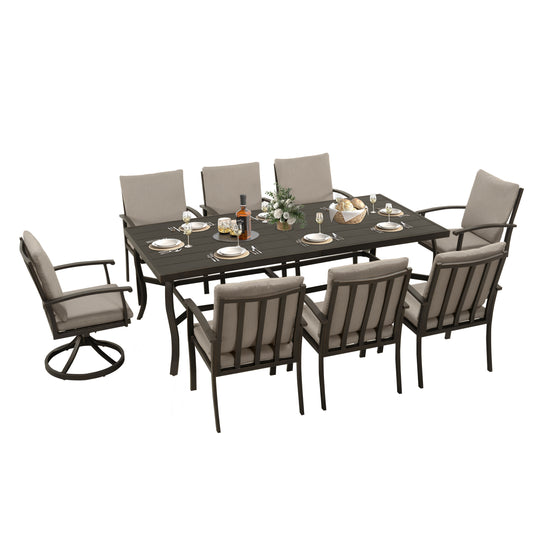 HAPPATIO 9 Piece Patio Dining Set, Aluminum Outdoor Dining Set, Aluminum Dining Table and Chairs Set, Patio Dining Furniture with Aluminum Table, Chairs and Washable Cushions