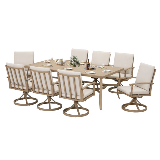 HAPPATIO 9 Piece Patio Dining Set, Aluminum Outdoor Dining Set, Aluminum Dining Table and Chairs Set, Patio Dining Furniture with Aluminum Table, Chairs and Washable Cushions