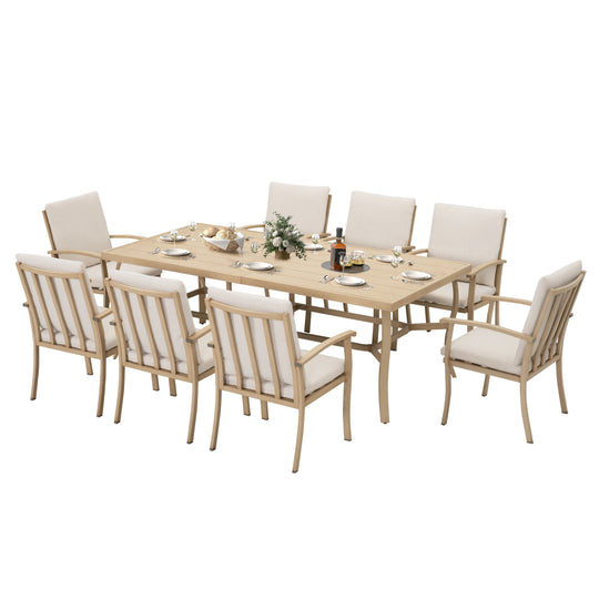 HAPPATIO 9 Piece Patio Dining Set, Aluminum Outdoor Dining Set, Aluminum Dining Table and Chairs Set, Patio Dining Furniture with Aluminum Table, Chairs and Washable Cushions