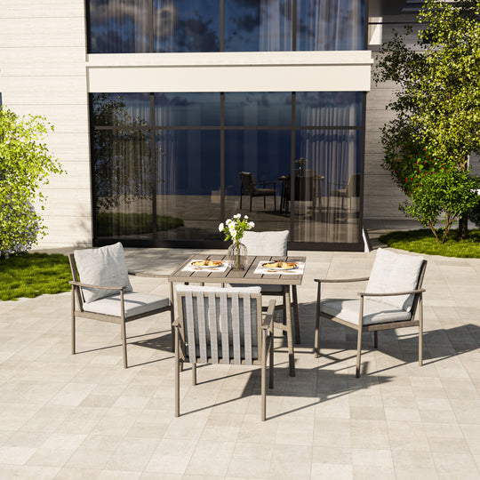 HAPPATIO Patio Outdoor Dining Set, Aluminum Patio Dining Set Includes 1 Outdoor Dining Table with Umbrella Hole and Dining Chairs, Patio Furniture Set for Lawn, Porch, or Backyard