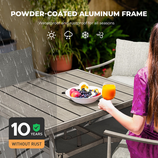 HAPPATIO Patio Outdoor Dining Set, Aluminum Patio Dining Set Includes 1 Outdoor Dining Table with Umbrella Hole and Dining Chairs, Patio Furniture Set for Lawn, Porch, or Backyard