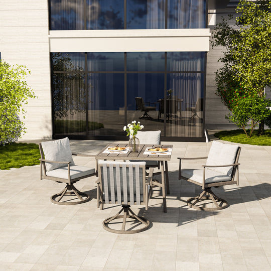 HAPPATIO Patio Outdoor Dining Set, Aluminum Patio Dining Set Includes 1 Outdoor Dining Table with Umbrella Hole and Dining Chairs, Patio Furniture Set for Lawn, Porch, or Backyard