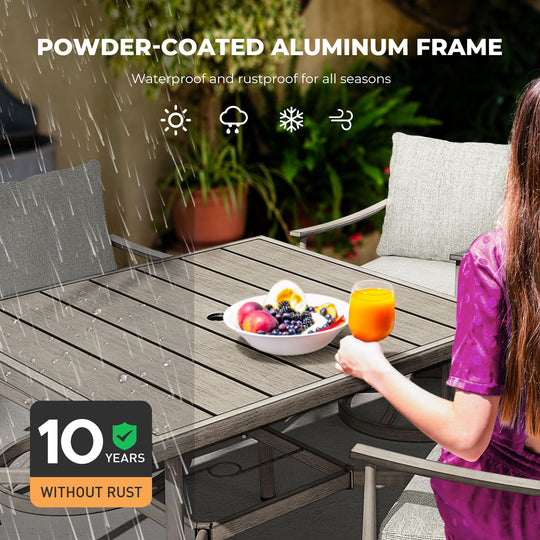 HAPPATIO Patio Outdoor Dining Set, Aluminum Patio Dining Set Includes 1 Outdoor Dining Table with Umbrella Hole and Dining Chairs, Patio Furniture Set for Lawn, Porch, or Backyard