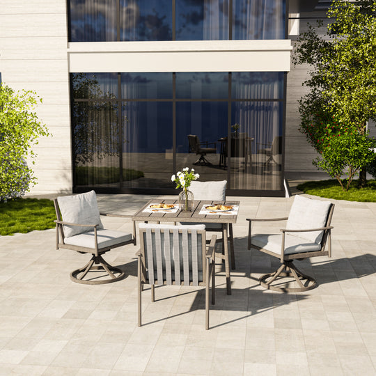 HAPPATIO Patio Outdoor Dining Set, Aluminum Patio Dining Set Includes 1 Outdoor Dining Table with Umbrella Hole and Dining Chairs, Patio Furniture Set for Lawn, Porch, or Backyard