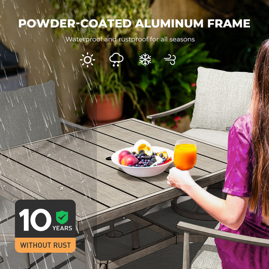 HAPPATIO Patio Outdoor Dining Set, Aluminum Patio Dining Set Includes 1 Outdoor Dining Table with Umbrella Hole and Dining Chairs, Patio Furniture Set for Lawn, Porch, or Backyard