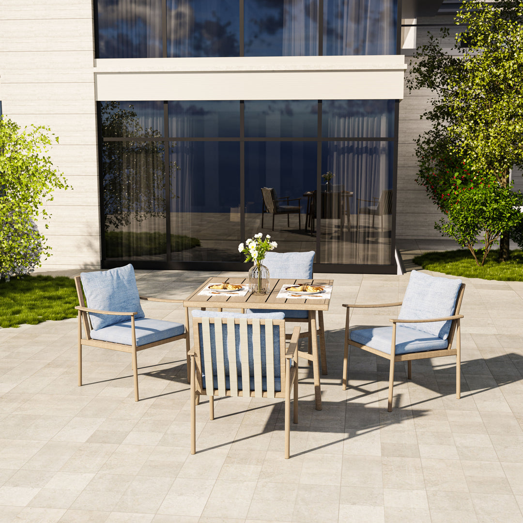 HAPPATIO Patio Outdoor Dining Set, Aluminum Patio Dining Set Includes 1 Outdoor Dining Table with Umbrella Hole and Dining Chairs, Patio Furniture Set for Lawn, Porch, or Backyard