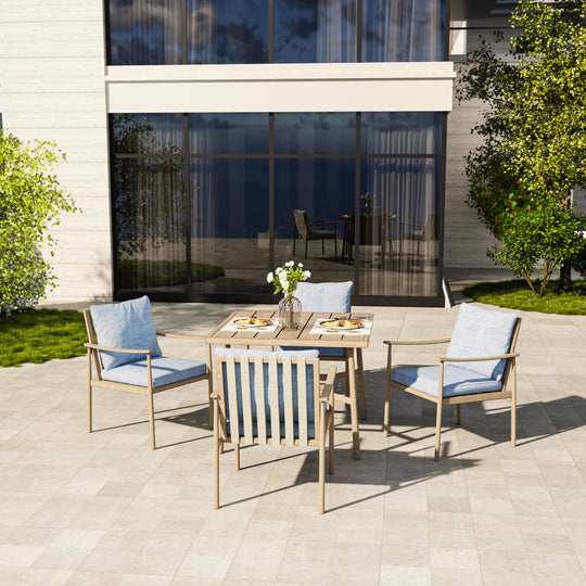 HAPPATIO Patio Outdoor Dining Set, Aluminum Patio Dining Set Includes 1 Outdoor Dining Table with Umbrella Hole and Dining Chairs, Patio Furniture Set for Lawn, Porch, or Backyard