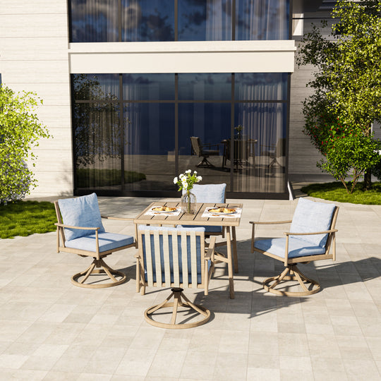 HAPPATIO Patio Outdoor Dining Set, Aluminum Patio Dining Set Includes 1 Outdoor Dining Table with Umbrella Hole and Dining Chairs, Patio Furniture Set for Lawn, Porch, or Backyard