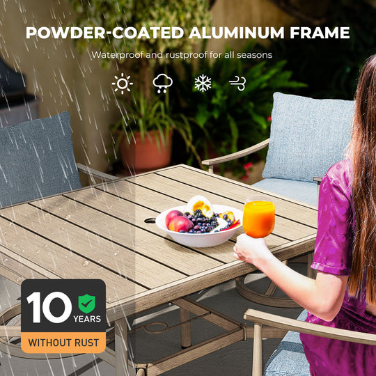 HAPPATIO Patio Outdoor Dining Set, Aluminum Patio Dining Set Includes 1 Outdoor Dining Table with Umbrella Hole and Dining Chairs, Patio Furniture Set for Lawn, Porch, or Backyard
