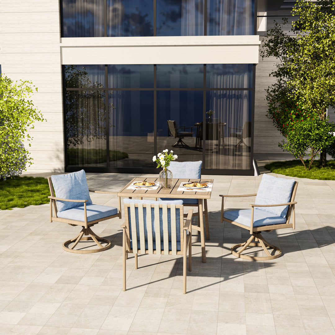 HAPPATIO Patio Outdoor Dining Set, Aluminum Patio Dining Set Includes 1 Outdoor Dining Table with Umbrella Hole and Dining Chairs, Patio Furniture Set for Lawn, Porch, or Backyard