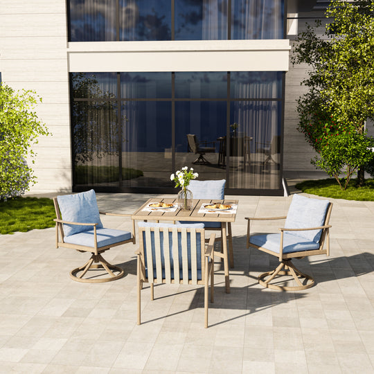 HAPPATIO Patio Outdoor Dining Set, Aluminum Patio Dining Set Includes 1 Outdoor Dining Table with Umbrella Hole and Dining Chairs, Patio Furniture Set for Lawn, Porch, or Backyard