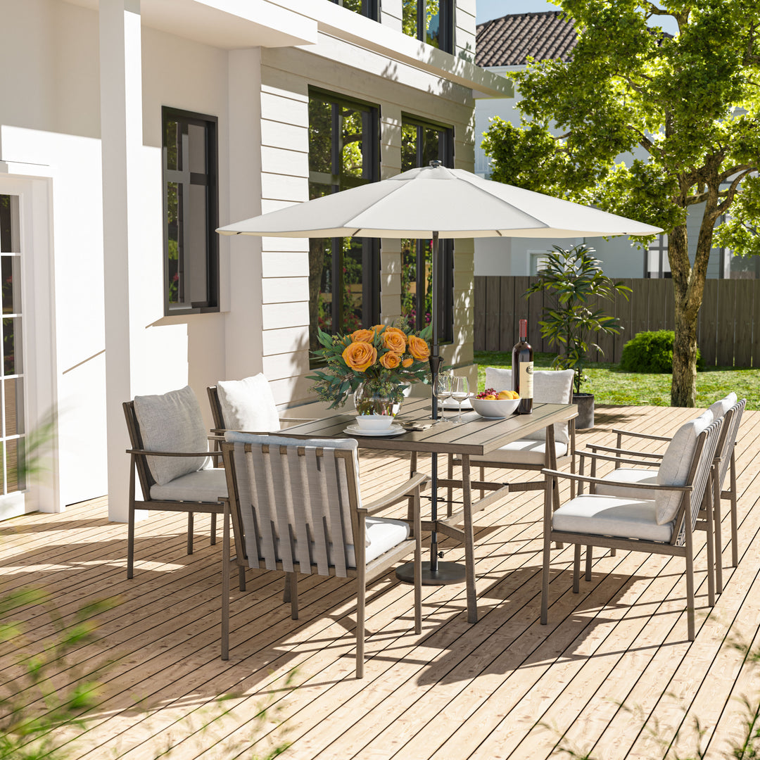 HAPPATIO Patio Outdoor Dining Set, Aluminum Patio Dining Set Includes 1 Outdoor Dining Table with Umbrella Hole and Dining Chairs, Patio Furniture Set for Lawn, Porch, or Backyard