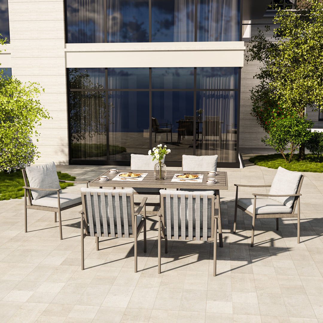 HAPPATIO Patio Outdoor Dining Set, Aluminum Patio Dining Set Includes 1 Outdoor Dining Table with Umbrella Hole and Dining Chairs, Patio Furniture Set for Lawn, Porch, or Backyard