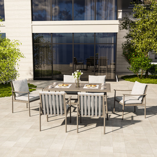 HAPPATIO Patio Outdoor Dining Set, Aluminum Patio Dining Set Includes 1 Outdoor Dining Table with Umbrella Hole and Dining Chairs, Patio Furniture Set for Lawn, Porch, or Backyard