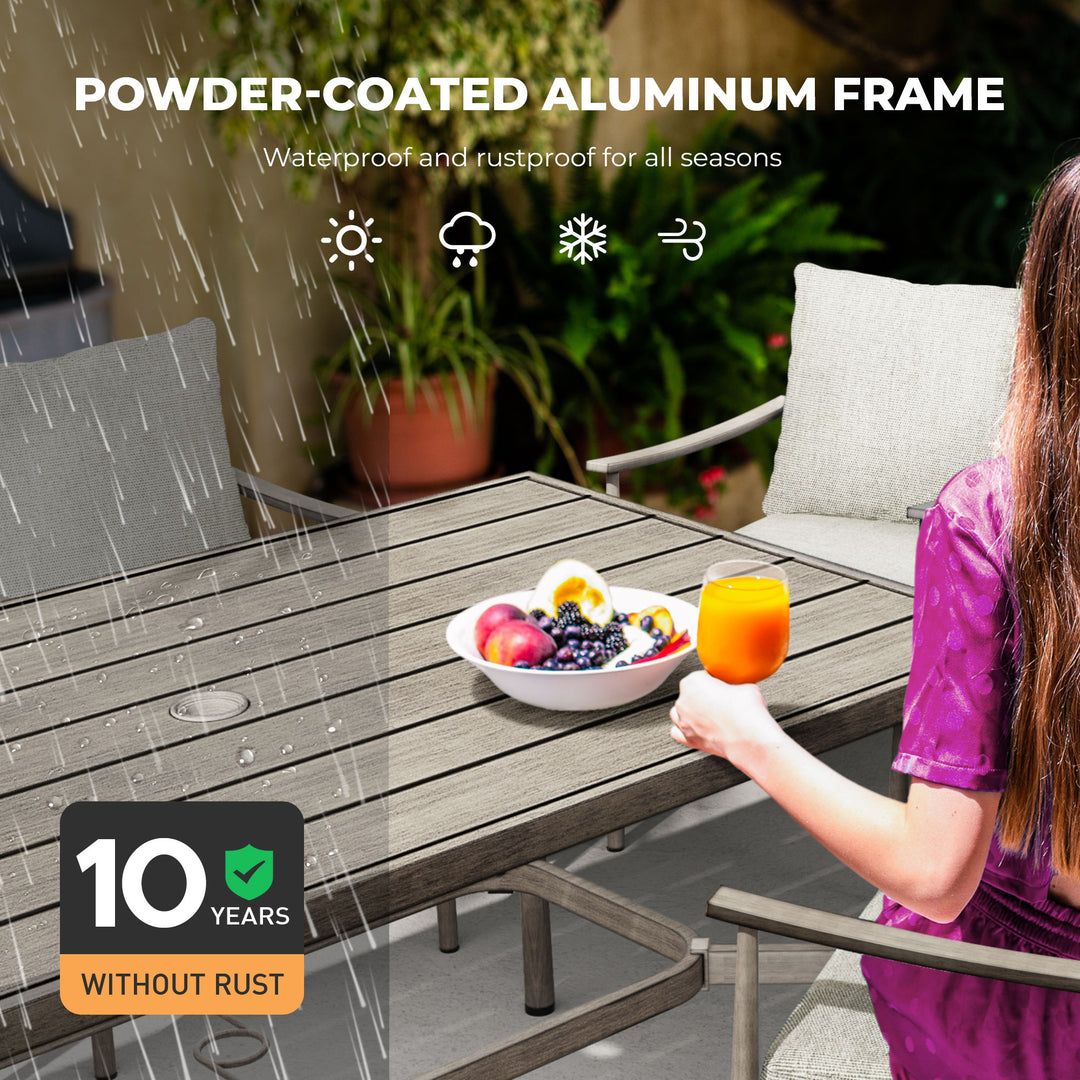 HAPPATIO Patio Outdoor Dining Set, Aluminum Patio Dining Set Includes 1 Outdoor Dining Table with Umbrella Hole and Dining Chairs, Patio Furniture Set for Lawn, Porch, or Backyard
