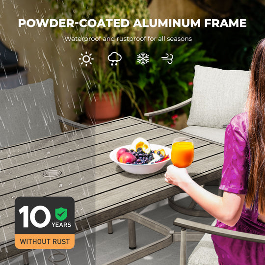 HAPPATIO Patio Outdoor Dining Set, Aluminum Patio Dining Set Includes 1 Outdoor Dining Table with Umbrella Hole and Dining Chairs, Patio Furniture Set for Lawn, Porch, or Backyard