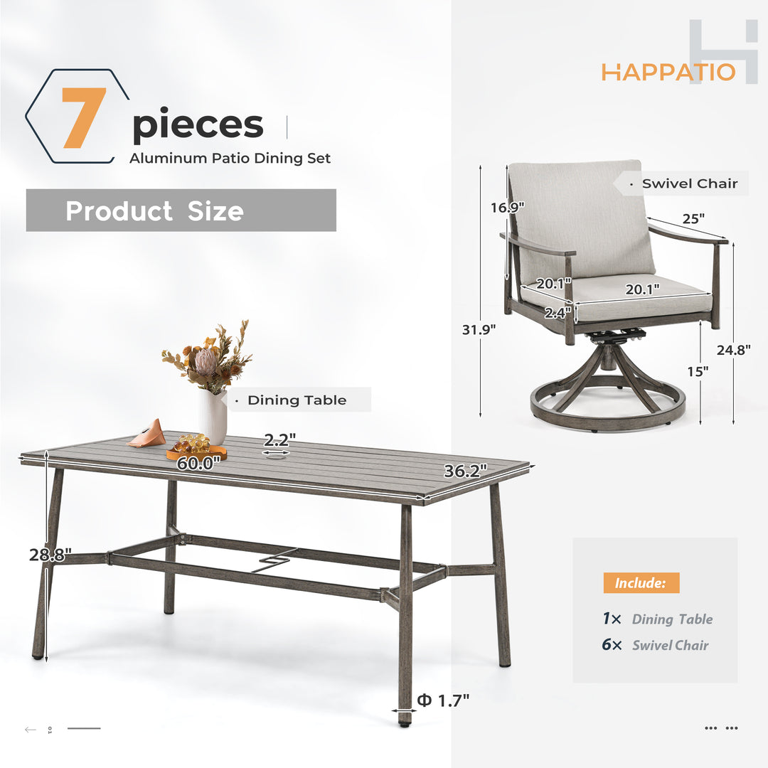 HAPPATIO Patio Outdoor Dining Set, Aluminum Patio Dining Set Includes 1 Outdoor Dining Table with Umbrella Hole and Dining Chairs, Patio Furniture Set for Lawn, Porch, or Backyard