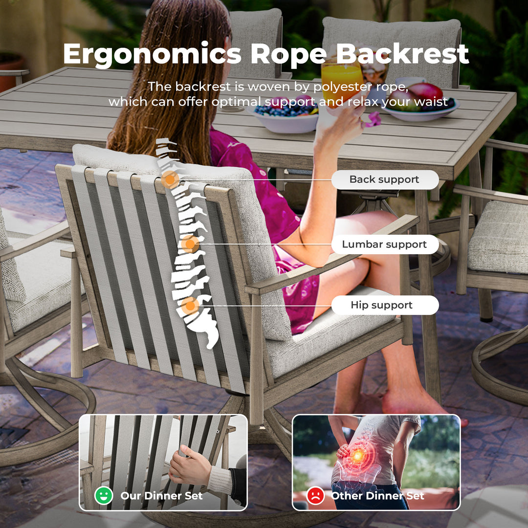 HAPPATIO Patio Outdoor Dining Set, Aluminum Patio Dining Set Includes 1 Outdoor Dining Table with Umbrella Hole and Dining Chairs, Patio Furniture Set for Lawn, Porch, or Backyard