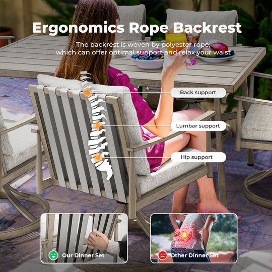 HAPPATIO Patio Outdoor Dining Set, Aluminum Patio Dining Set Includes 1 Outdoor Dining Table with Umbrella Hole and Dining Chairs, Patio Furniture Set for Lawn, Porch, or Backyard