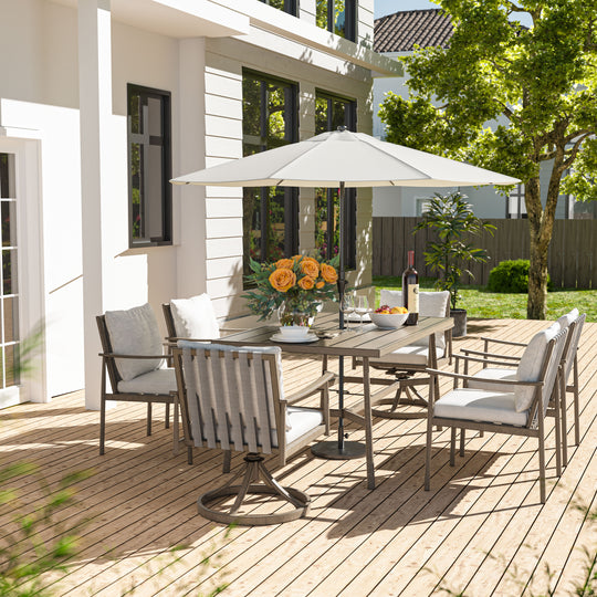 HAPPATIO Patio Outdoor Dining Set, Aluminum Patio Dining Set Includes 1 Outdoor Dining Table with Umbrella Hole and Dining Chairs, Patio Furniture Set for Lawn, Porch, or Backyard