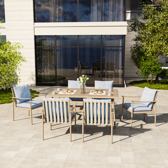 HAPPATIO Patio Outdoor Dining Set, Aluminum Patio Dining Set Includes 1 Outdoor Dining Table with Umbrella Hole and Dining Chairs, Patio Furniture Set for Lawn, Porch, or Backyard