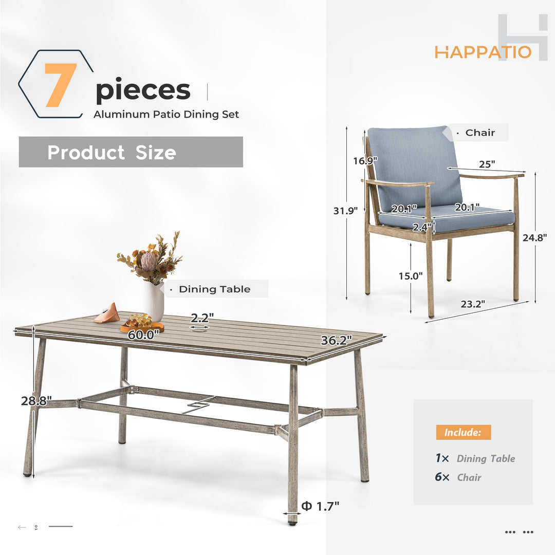 HAPPATIO Patio Outdoor Dining Set, Aluminum Patio Dining Set Includes 1 Outdoor Dining Table with Umbrella Hole and Dining Chairs, Patio Furniture Set for Lawn, Porch, or Backyard