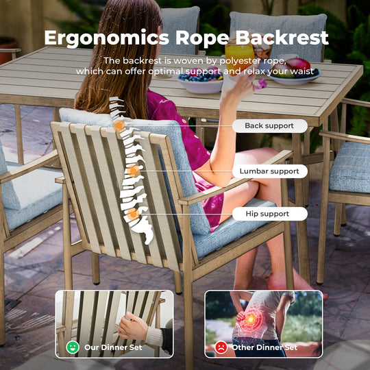 HAPPATIO Patio Outdoor Dining Set, Aluminum Patio Dining Set Includes 1 Outdoor Dining Table with Umbrella Hole and Dining Chairs, Patio Furniture Set for Lawn, Porch, or Backyard