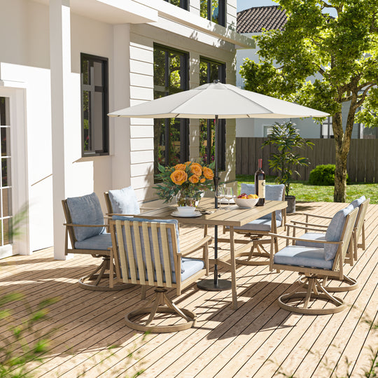 HAPPATIO Patio Outdoor Dining Set, Aluminum Patio Dining Set Includes 1 Outdoor Dining Table with Umbrella Hole and Dining Chairs, Patio Furniture Set for Lawn, Porch, or Backyard