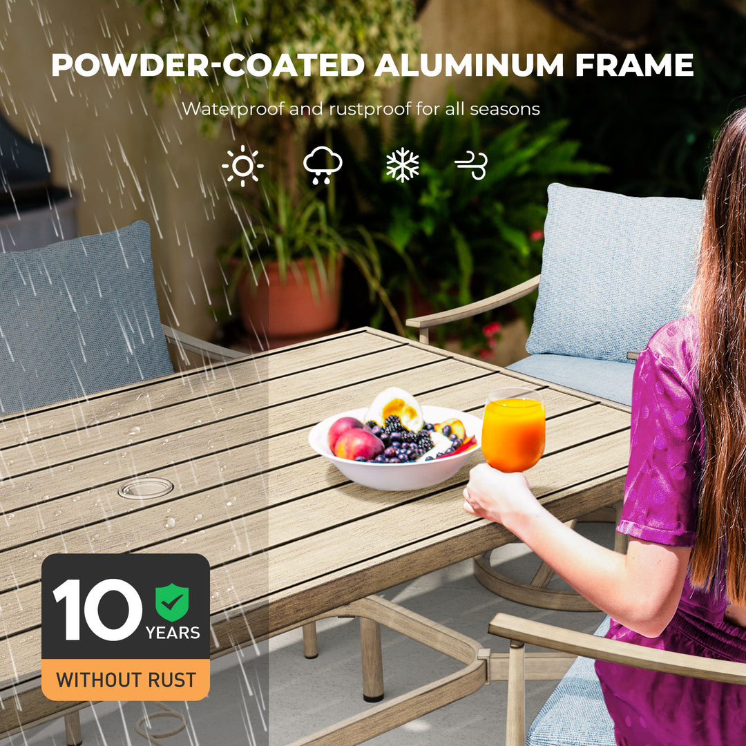 HAPPATIO Patio Outdoor Dining Set, Aluminum Patio Dining Set Includes 1 Outdoor Dining Table with Umbrella Hole and Dining Chairs, Patio Furniture Set for Lawn, Porch, or Backyard