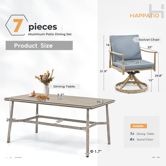 HAPPATIO Patio Outdoor Dining Set, Aluminum Patio Dining Set Includes 1 Outdoor Dining Table with Umbrella Hole and Dining Chairs, Patio Furniture Set for Lawn, Porch, or Backyard