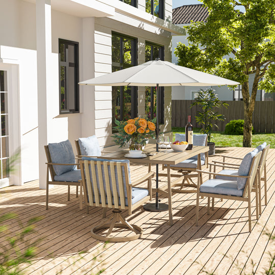 HAPPATIO Patio Outdoor Dining Set, Aluminum Patio Dining Set Includes 1 Outdoor Dining Table with Umbrella Hole and Dining Chairs, Patio Furniture Set for Lawn, Porch, or Backyard