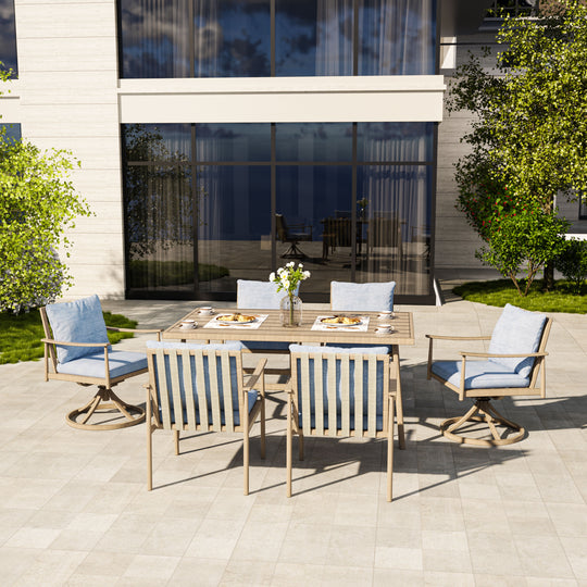 HAPPATIO Patio Outdoor Dining Set, Aluminum Patio Dining Set Includes 1 Outdoor Dining Table with Umbrella Hole and Dining Chairs, Patio Furniture Set for Lawn, Porch, or Backyard