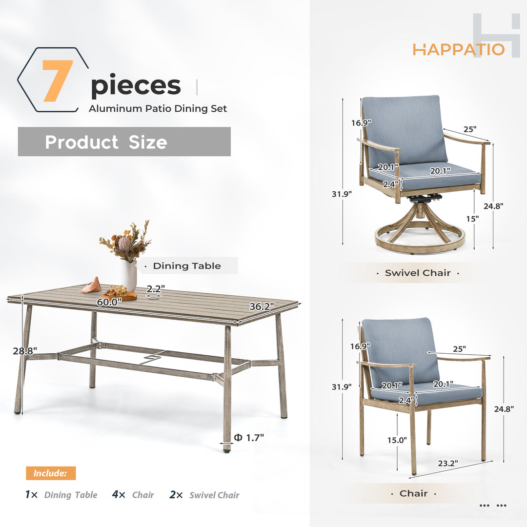 HAPPATIO Patio Outdoor Dining Set, Aluminum Patio Dining Set Includes 1 Outdoor Dining Table with Umbrella Hole and Dining Chairs, Patio Furniture Set for Lawn, Porch, or Backyard