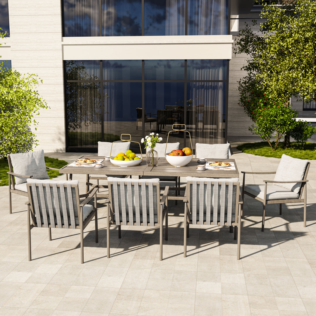 HAPPATIO Patio Outdoor Dining Set, Aluminum Patio Dining Set Includes 1 Outdoor Dining Table with Umbrella Hole and Dining Chairs, Patio Furniture Set for Lawn, Porch, or Backyard