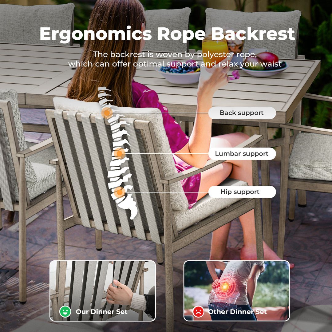 HAPPATIO Patio Outdoor Dining Set, Aluminum Patio Dining Set Includes 1 Outdoor Dining Table with Umbrella Hole and Dining Chairs, Patio Furniture Set for Lawn, Porch, or Backyard
