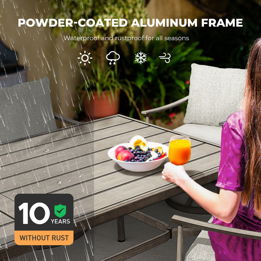 HAPPATIO Patio Outdoor Dining Set, Aluminum Patio Dining Set Includes 1 Outdoor Dining Table with Umbrella Hole and Dining Chairs, Patio Furniture Set for Lawn, Porch, or Backyard