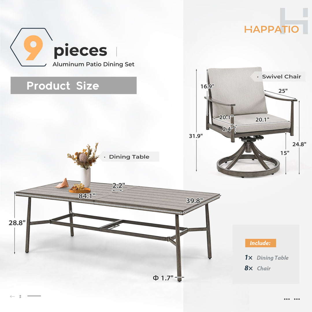 HAPPATIO Patio Outdoor Dining Set, Aluminum Patio Dining Set Includes 1 Outdoor Dining Table with Umbrella Hole and Dining Chairs, Patio Furniture Set for Lawn, Porch, or Backyard