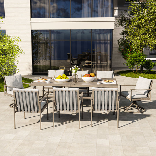 HAPPATIO Patio Outdoor Dining Set, Aluminum Patio Dining Set Includes 1 Outdoor Dining Table with Umbrella Hole and Dining Chairs, Patio Furniture Set for Lawn, Porch, or Backyard