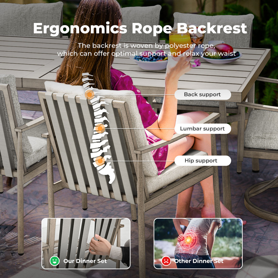 HAPPATIO Patio Outdoor Dining Set, Aluminum Patio Dining Set Includes 1 Outdoor Dining Table with Umbrella Hole and Dining Chairs, Patio Furniture Set for Lawn, Porch, or Backyard