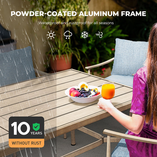 HAPPATIO Patio Outdoor Dining Set, Aluminum Patio Dining Set Includes 1 Outdoor Dining Table with Umbrella Hole and Dining Chairs, Patio Furniture Set for Lawn, Porch, or Backyard