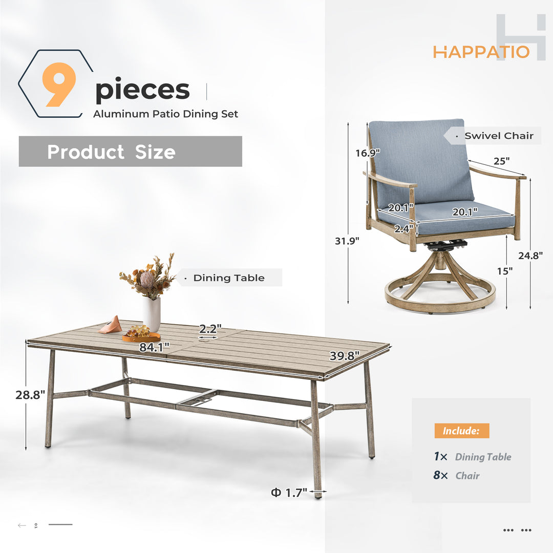 HAPPATIO Patio Outdoor Dining Set, Aluminum Patio Dining Set Includes 1 Outdoor Dining Table with Umbrella Hole and Dining Chairs, Patio Furniture Set for Lawn, Porch, or Backyard