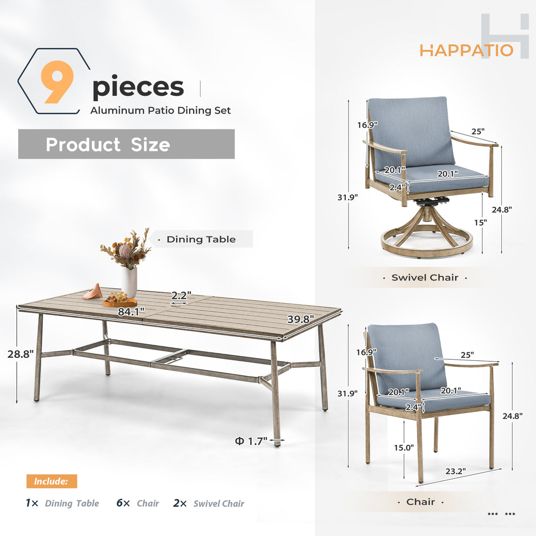 HAPPATIO Patio Outdoor Dining Set, Aluminum Patio Dining Set Includes 1 Outdoor Dining Table with Umbrella Hole and Dining Chairs, Patio Furniture Set for Lawn, Porch, or Backyard