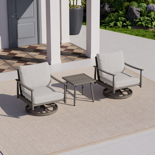 HAPPATIO Patio Bistro Set Outdoor - 3 Pieces Patio Aluminum Conversation Furniture Set, 2 Swivel Chairs with Backrest Rope Design and 1 Side Table for Garden, Pool, and Lawn