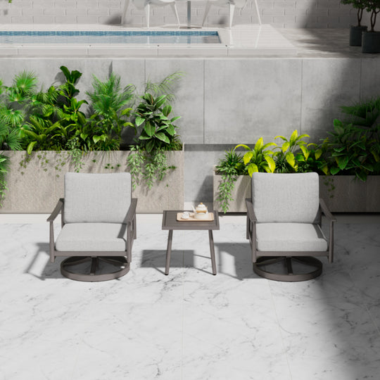 HAPPATIO Patio Bistro Set Outdoor - 3 Pieces Patio Aluminum Conversation Furniture Set, 2 Swivel Chairs with Backrest Rope Design and 1 Side Table for Garden, Pool, and Lawn