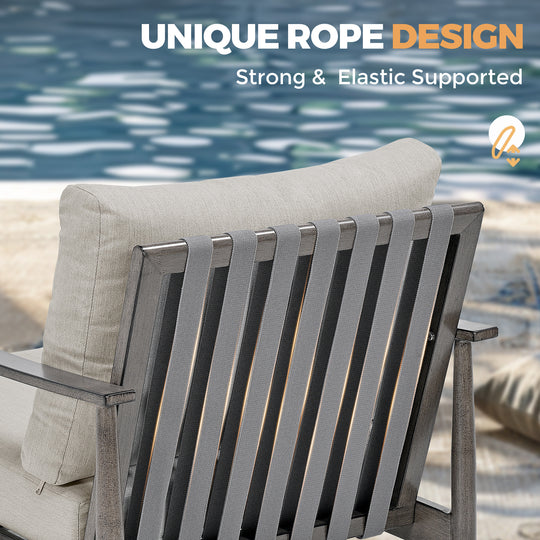 HAPPATIO Patio Bistro Set Outdoor - 3 Pieces Patio Aluminum Conversation Furniture Set, 2 Swivel Chairs with Backrest Rope Design and 1 Side Table for Garden, Pool, and Lawn