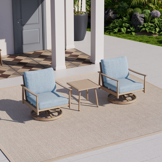 HAPPATIO Patio Bistro Set Outdoor - 3 Pieces Patio Aluminum Conversation Furniture Set, 2 Swivel Chairs with Backrest Rope Design and 1 Side Table for Garden, Pool, and Lawn